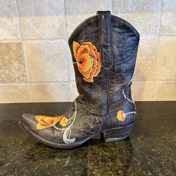 Old Gringo Marsha Short Cowboy Boots 8.5B Brown Leather Orange Embroidered - Picture 7 of 14
